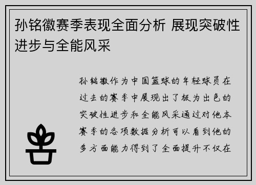 孙铭徽赛季表现全面分析 展现突破性进步与全能风采
