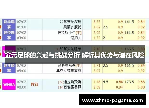 金元足球的兴起与挑战分析 解析其优势与潜在风险